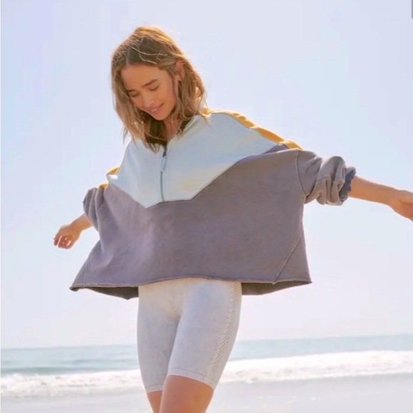 Free People Split Second 1/2 Zip Pullover Navy Combo - Picture 7 of 9